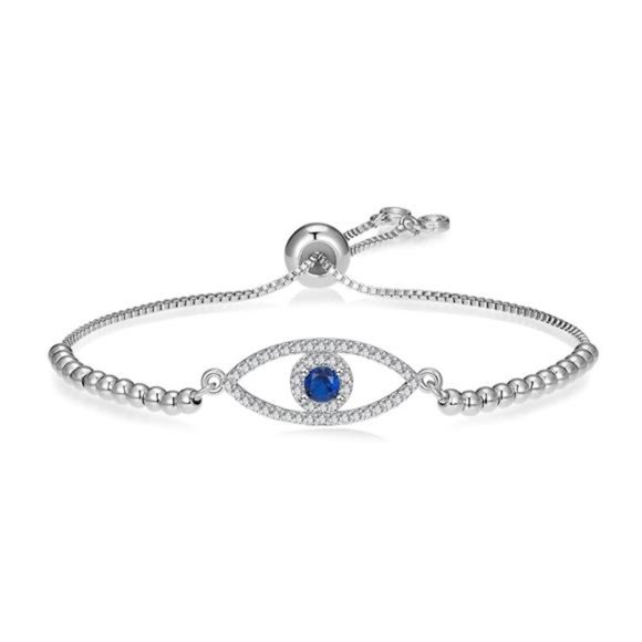 Guardian Gaze: 18K Gold Plated Silver Evil Eye Bracelet - Picture 1 of 6